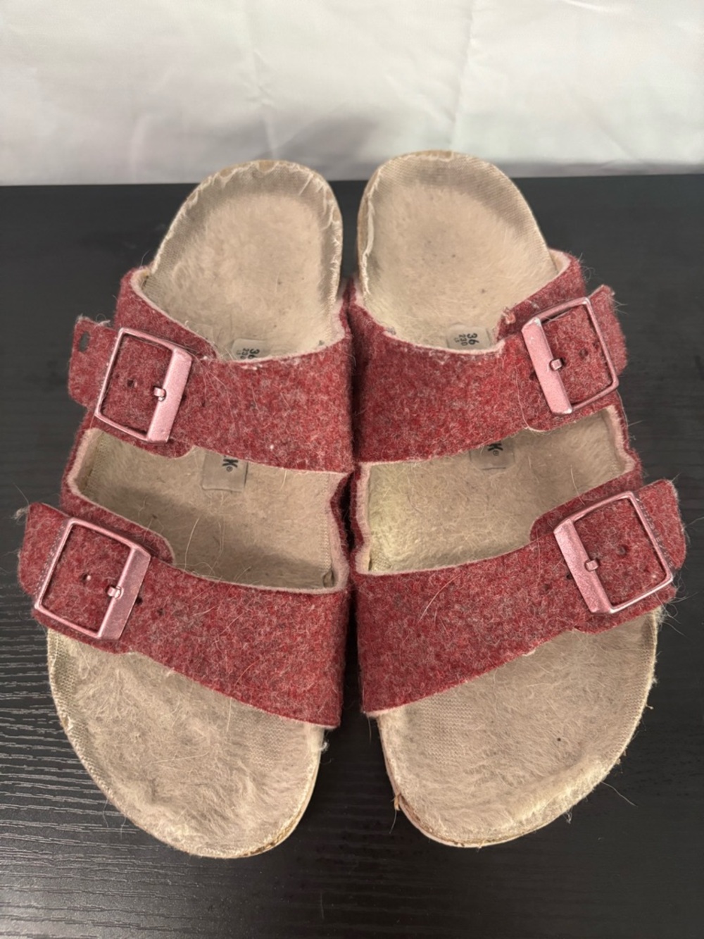 Birkenstock Women’s Two-Strap Felt Slides in Red